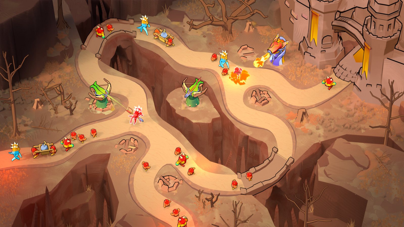 Units marching along a canyon path — gameplay scene